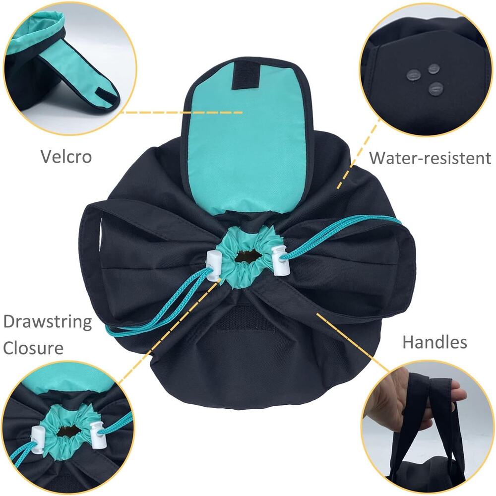 Large Barrel Black Drawstring Makeup Bag Travel Cosmetic Organizer Bag